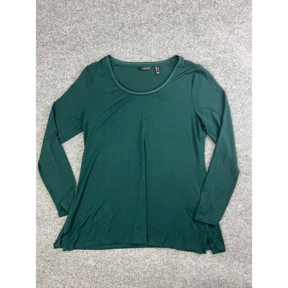 H BY HALSTON ESSENTIALS Tunic Blouse Women's Medium Green Long Sleeve Scoop Neck - Picture 1 of 6